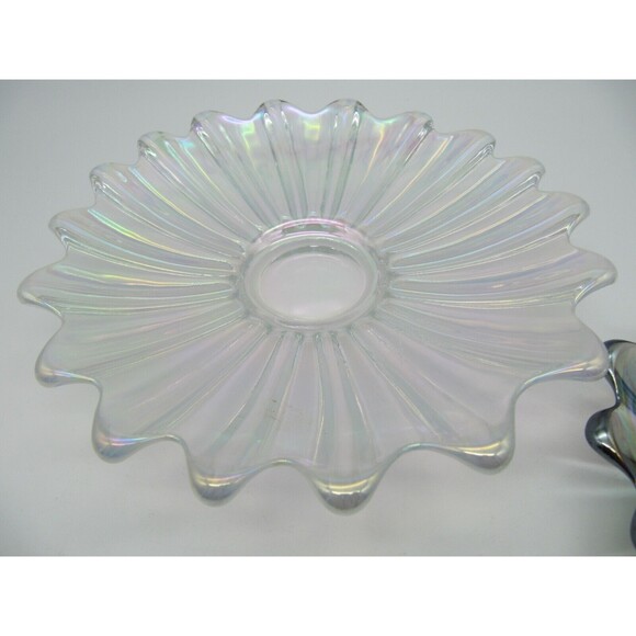 Two Vtg MCM Iridescent Celestial Carnival Trinket Dish Flower Art Glass - Picture 7 of 11